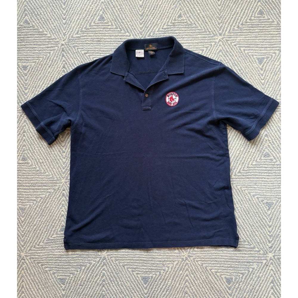 Antigua Boston Red Sox Waffle Pattern Polo‎ Shirt - Blue - XL